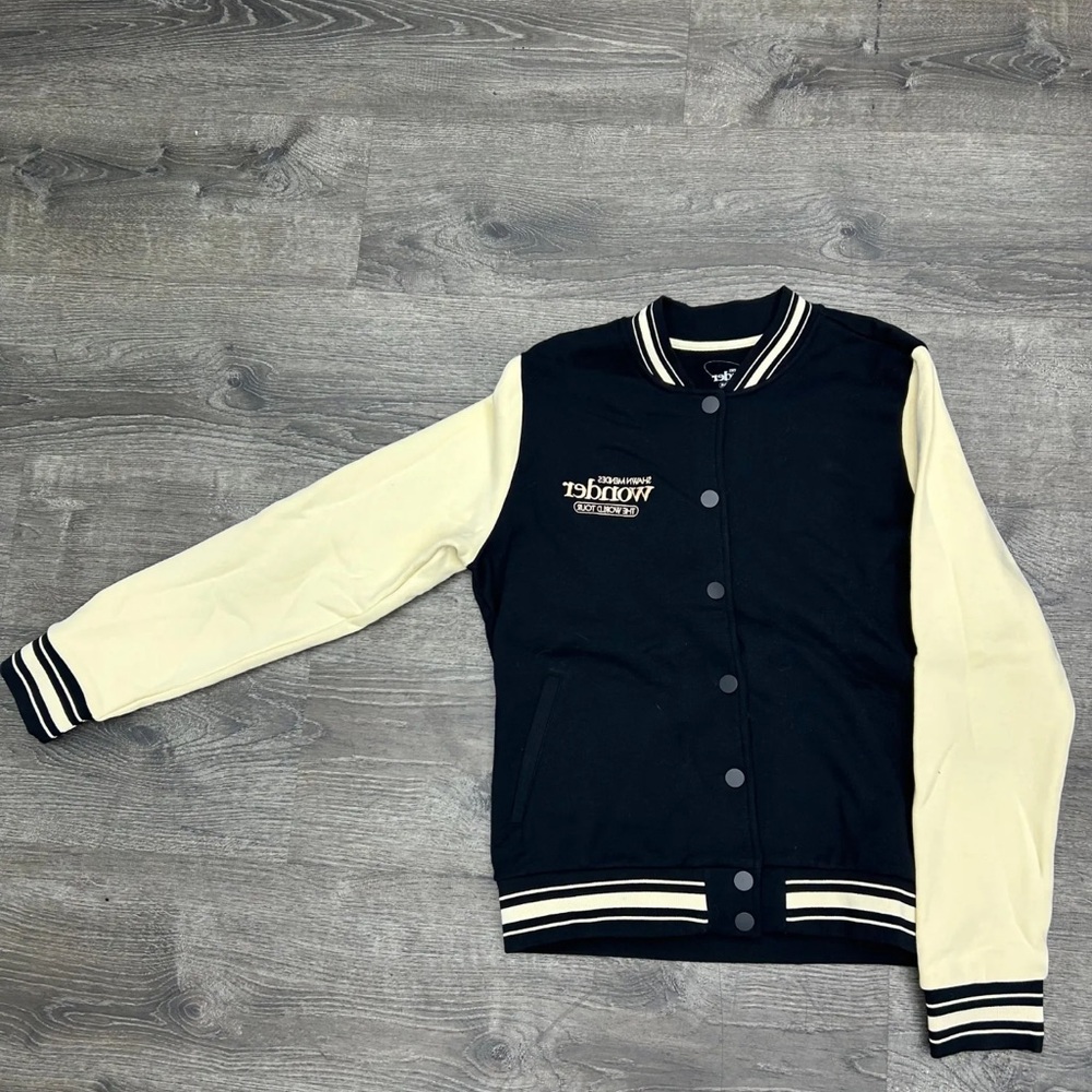 Shawn Mendes Wonder Tour Black and Cream Varsity Jacket